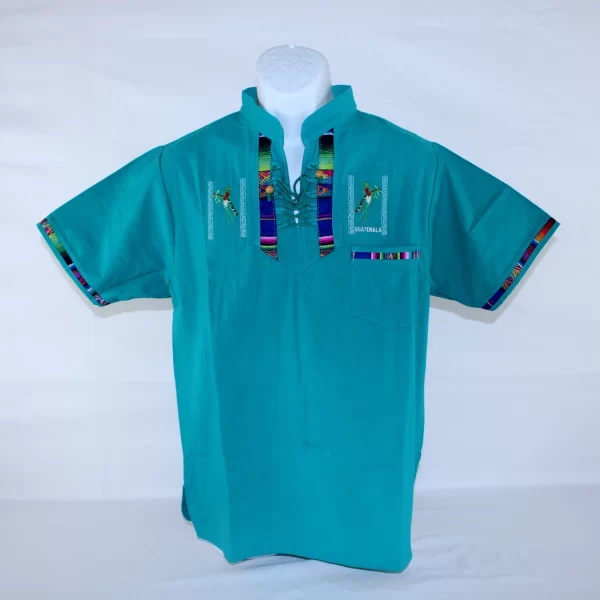 Camisa Típica de Guatemala para hombre. Color Verde Agua – Estilo 107