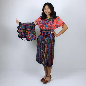 Traje típico de Guatemala – Faja, delantal, corte y blusa – Estilo Totonicapán Anaranjado Verde 158