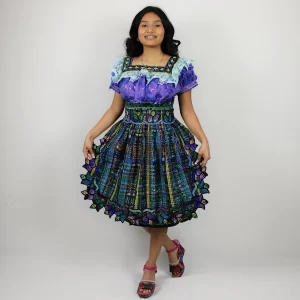 Traje típico de Guatemala – Faja, delantal, corte y blusa – Estilo Quiché Verde Lila 95