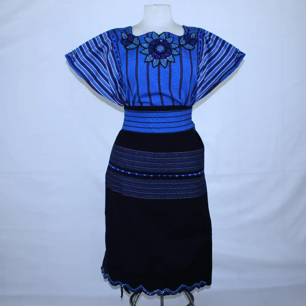 Traje típico de Guatemala – Faja, corte y huipil – Estilo Sololá Azul Cielo Real 1011