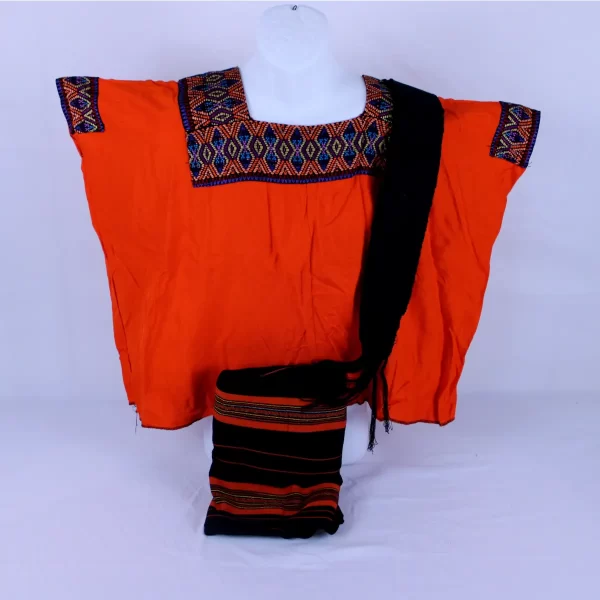 Traje típico de Guatemala – Faja, corte y huipil – Estilo Sololá Rojo Naranja 1007 - Imagen 3